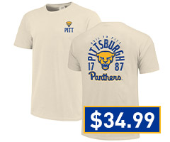 Pitt Panthers Ivory Mascot Overlay Short Sleeve T Shirt